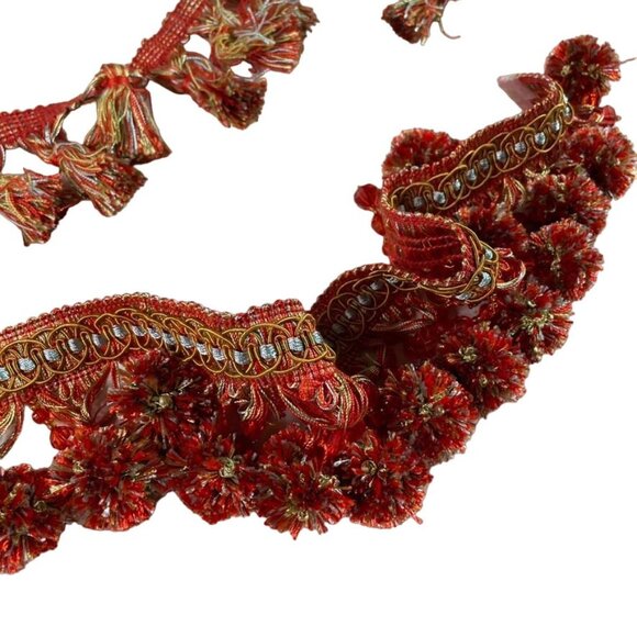 Ball Fringe Trim Attached Beads 1 Yard u Decorative Accent Orange Red Blue Yello - Picture 2 of 7